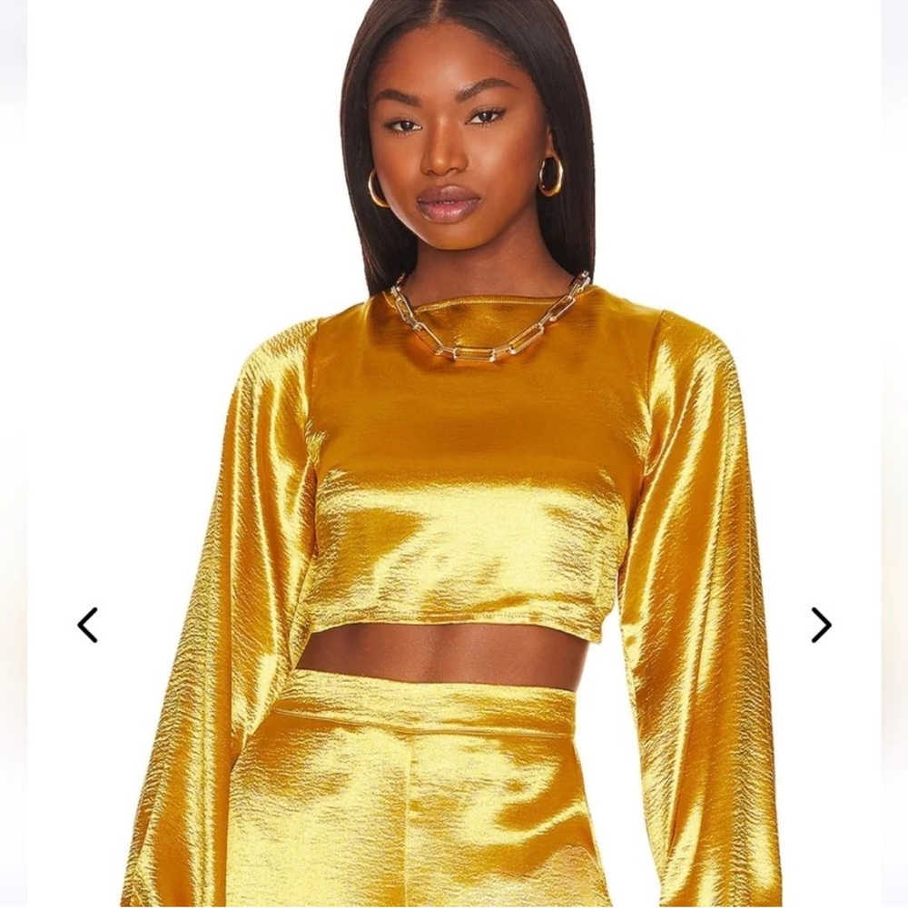 Lovers and Friends Britt Blouse and Pant Set in Prosecco Gold NWT